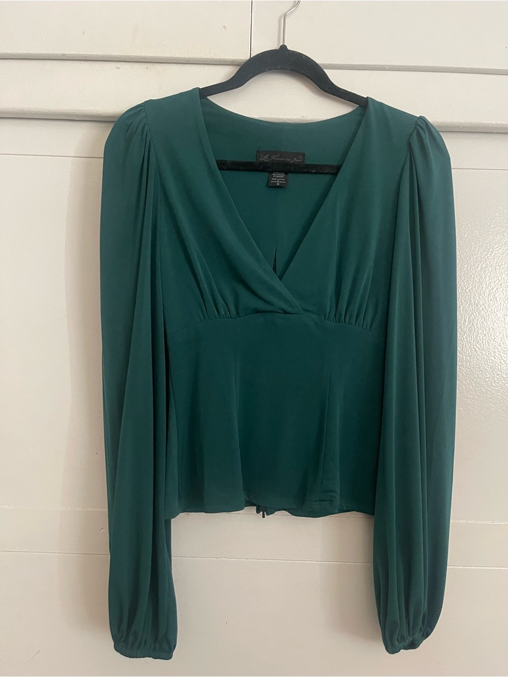 Women's Emerald Green V-Neck Long Sleeve Blouse